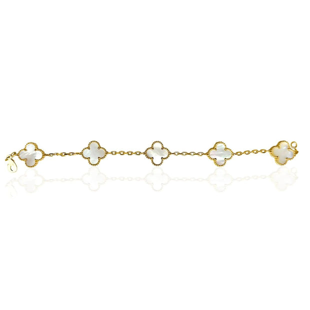 Five  Mother of Pearl Clover Bracelet in Yellow Gold