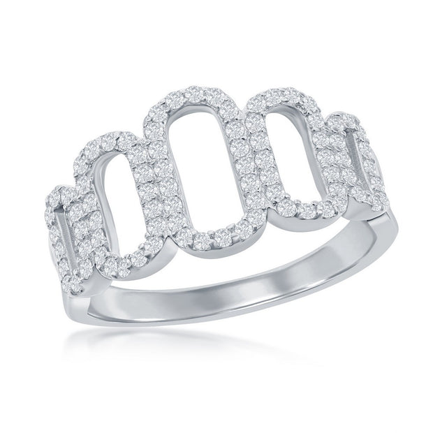 Graduating Open Oval CZ Ring in White Gold