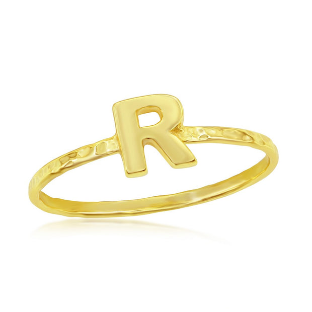 Hammered Initial Ring in Yellow Gold