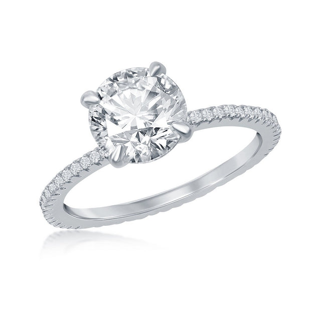 Round 8mm CZ Pave Band Engagement Ring