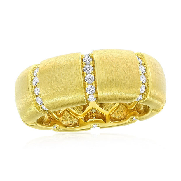 Brushed & CZ Line Thick Band Ring in Yellow Gold