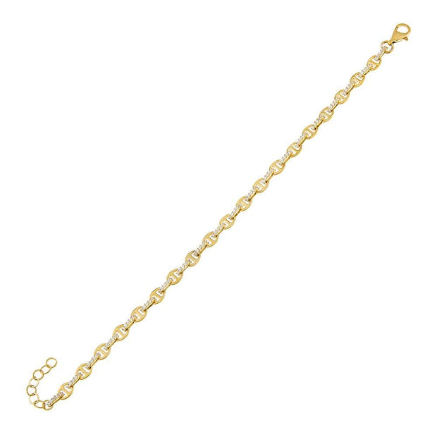 Mini Mariner Pave Bracelet in Yellow Gold
