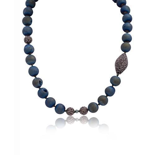 Blue Beads & Black Rhinestone Necklace