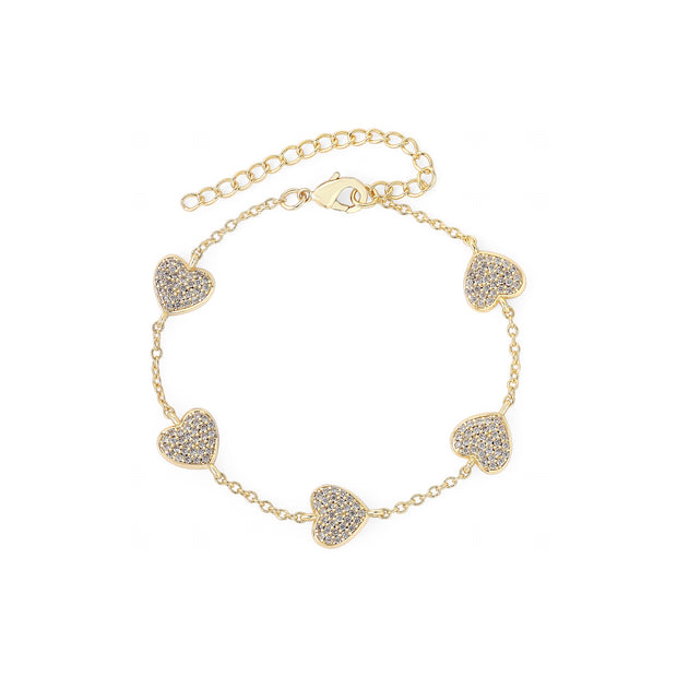 Double Sided Pave Hearts Bracelet in Yellow Gold