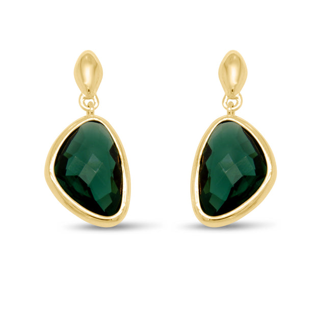 Dark Green Colored Stone Earring In Yellow Gold