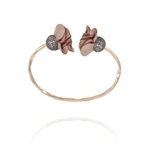 Atelier Mon 18K Hammered Pave Stones & Suede Flower Tips Bangle