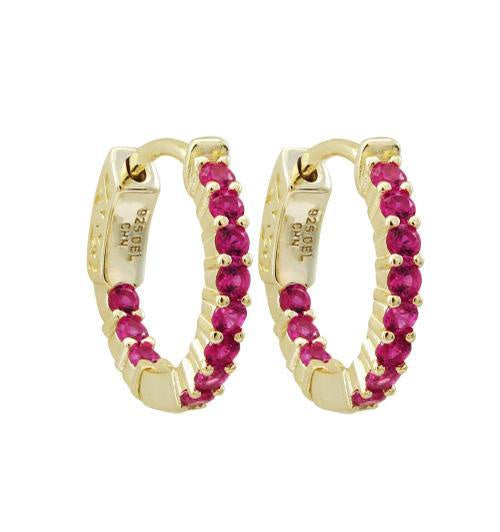Gold Ruby 16Mm Hoops Earring