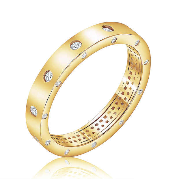Polished CZ Set Layering Ring in Yellow Gold