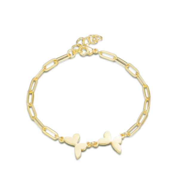 Double Polished Butterfly Paperclip Bracelet in Yellow Gold