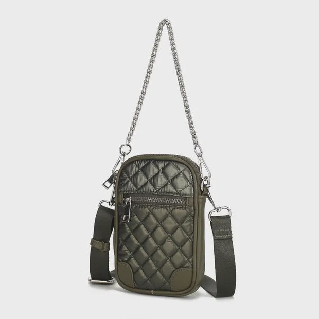 Betty Nylon Quilted Phone Bag in Olive
