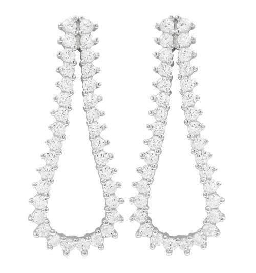 Elongated "U" CZ Earrings In White Gold