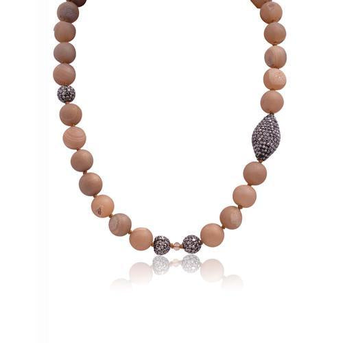 Mauve Beads & Black Rhinestone Necklace
