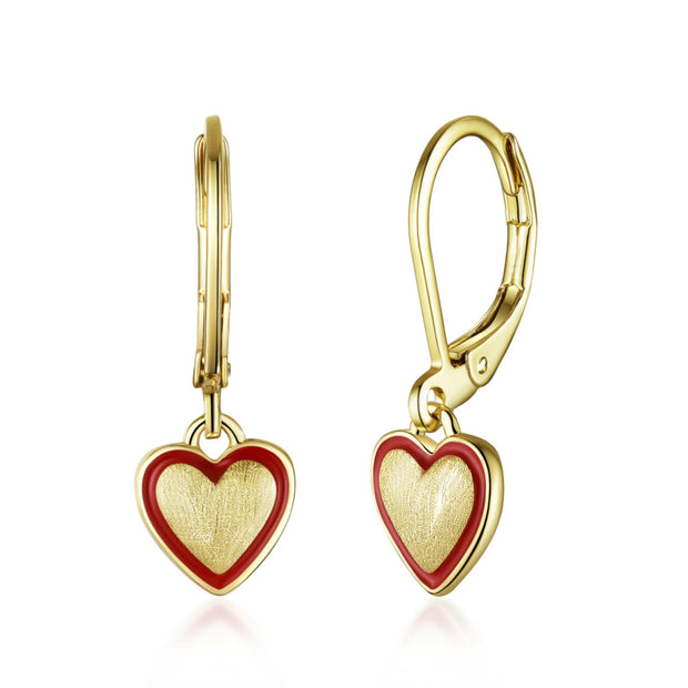 Brushed Heart Red Outline Drop Earring