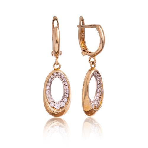 Yellow Gold Polished Cz Oval Drop Earring