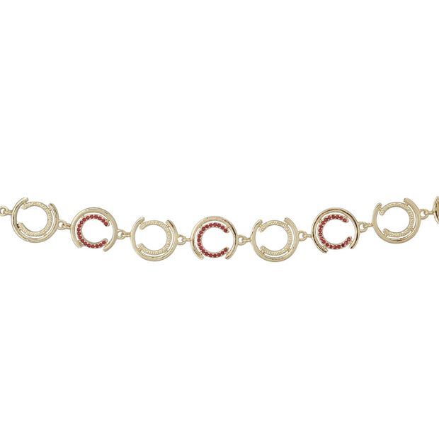 Red CZ Concentric Circle Bracelet in Yellow Gold