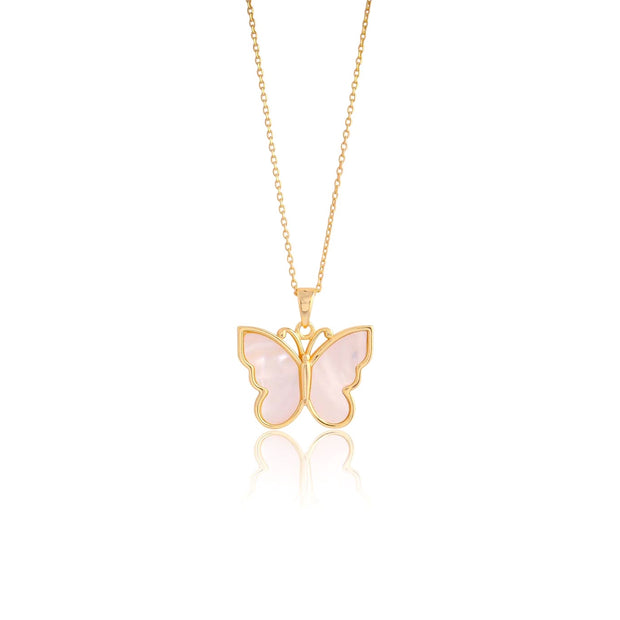 Mother Of Pearl Butterfly Pendant In Yellow Gold