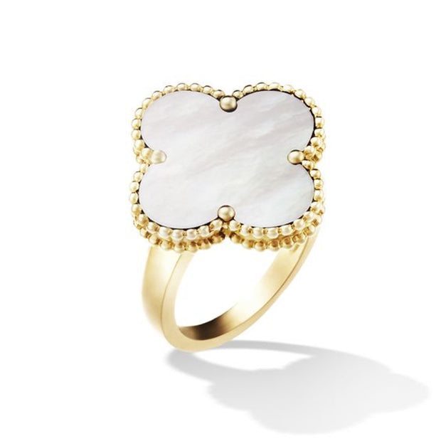 Large Mother of Pearl Clover Ring in Yellow Gold