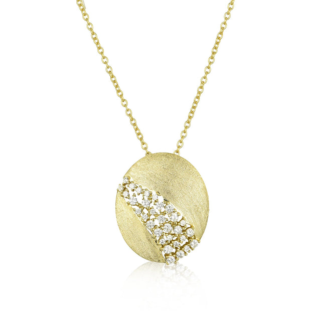 Brushed Oval CZ Scatter Pendant in Yellow Gold