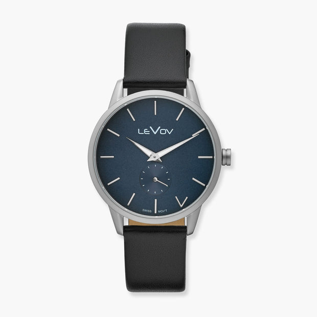 Levov - Black & Blue Genuine Leather Band Watch