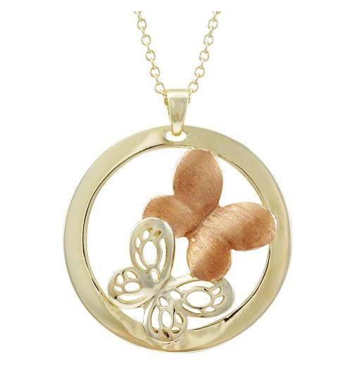 Two-Tone Open Circle Butterfly Pendant