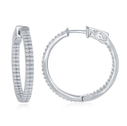 White Gold 30MM Double Row Cz Hoops
