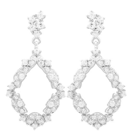 White Gold Marquis Design Cz Drop Earring