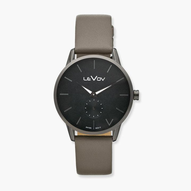 Levov - Grey Genuine Leather Band Watch