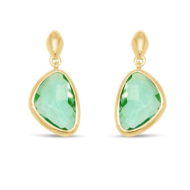 Light Green Colored Stone Earring In Yellow Gold