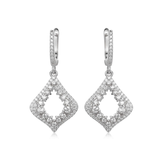 Rounded Marquis CZ Latch Back Earring in White Gold