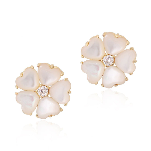 Mother-of-Pearl Flower Studs In Yellow Gold