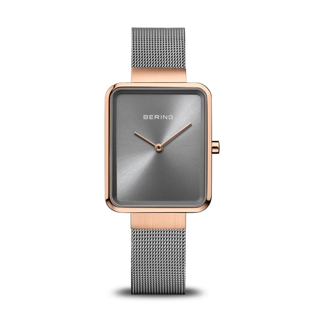 Bering Classic Polished Brushed Rose Gold Mesh Watch