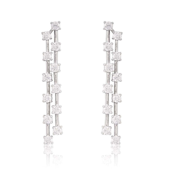 4 Prong Double Drop CZ Dangles In White Gold