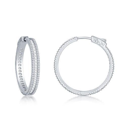 30mm Baguette CZ Hoops in White Gold