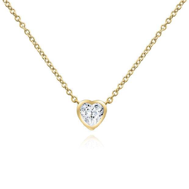 Bezel Set CZ Heart Necklace in Yellow Gold