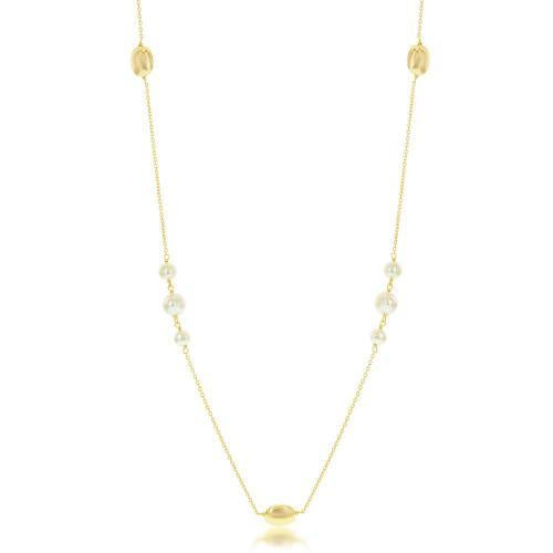 Yellow Gold Small Round Freshwater Pearl Necklace