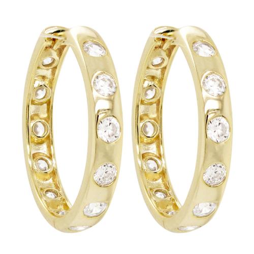 25X25mm CZ Studded Hoops In Yellow Gold