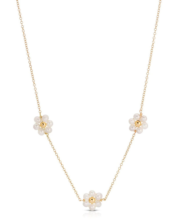 Fiores Pearl Necklace in Yellow Gold