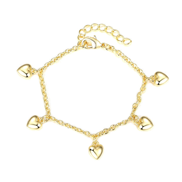 Hearts Charm Bracelet in Yellow Gold