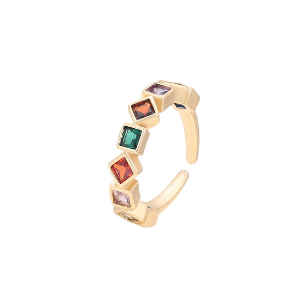 Multi-Shaped & Color CZ Adjustable Ring in Yellow Gold