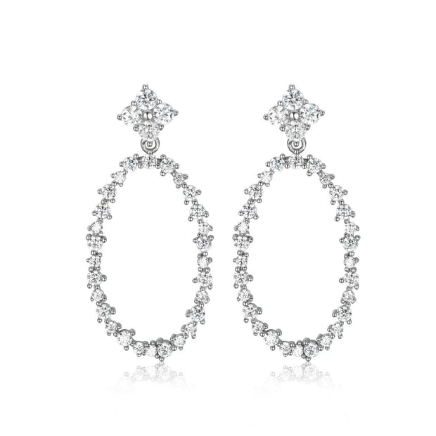 Open CZ Oval & Diamond Shape Post Earring in White Gold