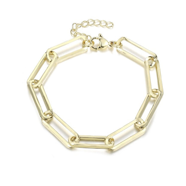 Wide Paperclip Link Bracelet in Yellow Gold