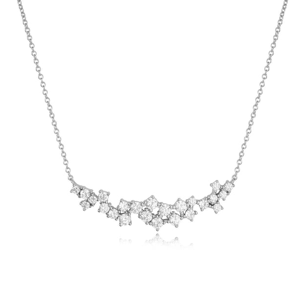 Graduating CZ Cluster Bar Necklace in White Gold
