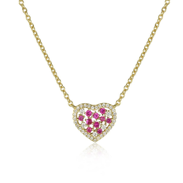 Small Scattered CZ Gold Heart Pendant in Ruby