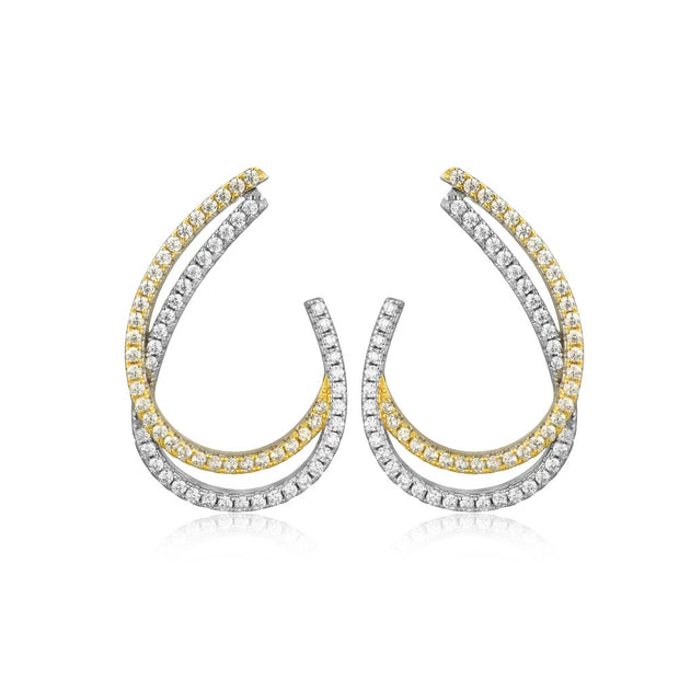 Two-Tone CZ Pave Twisted J Earrings