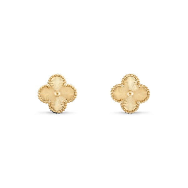 Luxe Textured Polished Medium Clover Studs  in Yellow Gold