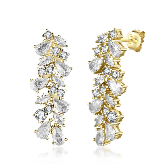 CZ Cluster Linear Design Earrings in Yellow  Gold