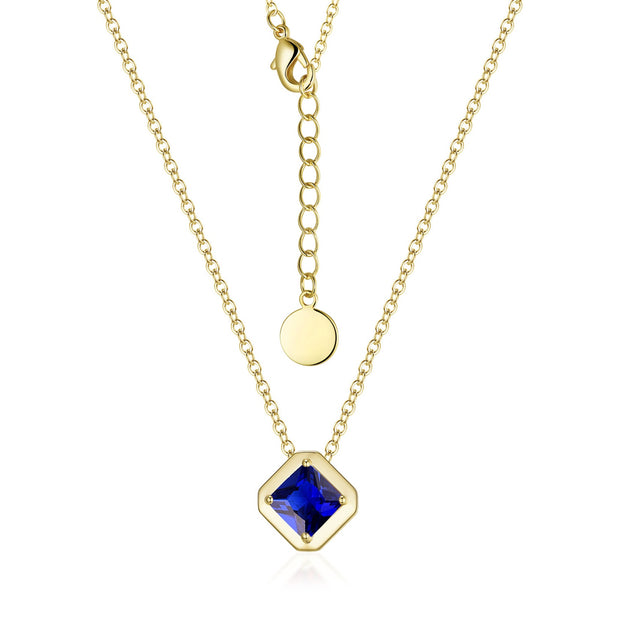 Small Square Angled Solitaire Pendant in Blue