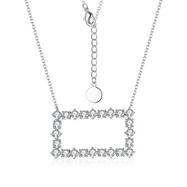 Open CZ Rectangular Pendant Necklace in White Gold