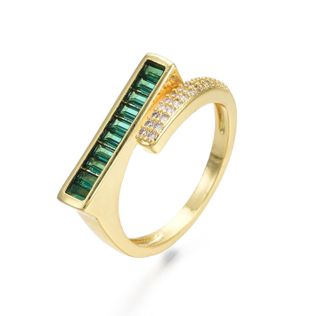 Square Top Emerald & CZ Pave Wrap Adjustable Ring