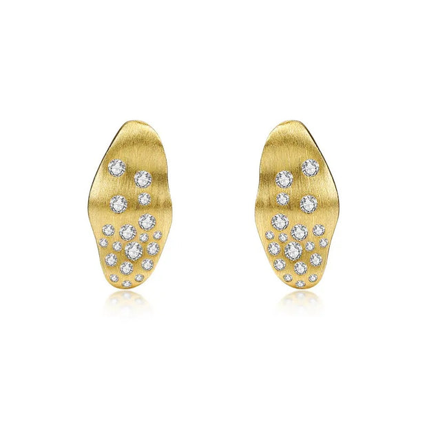 Oval Rippled Brushed Scattered CZ Studs